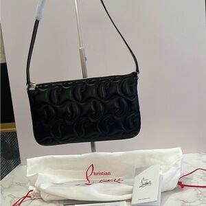 Christian Louboutin Black Loubila logo-debossed leather shoulder bag. NWT